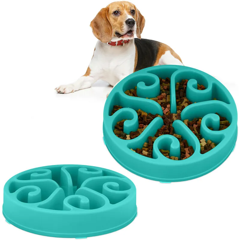 Relaxdays - 2x Ciotola Anti-Ingozzamento per Cani, ø 30 cm, Lenta Assunzione del Cibo, Adatta alla Lavastoviglie, Blu