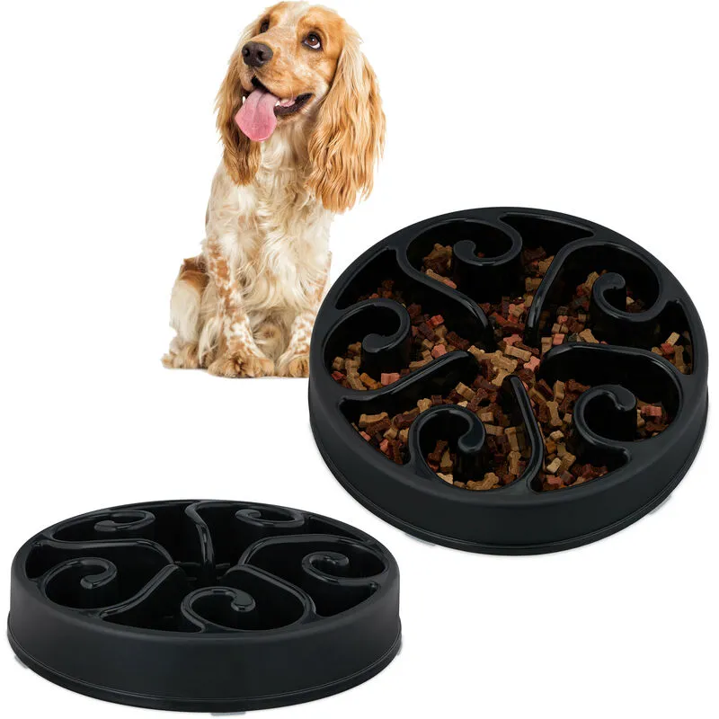 Relaxdays - 2x Ciotola Anti-Ingozzamento per Cani, ø 30 cm, Lenta Assunzione del Cibo, Adatta alla Lavastoviglie, Nero