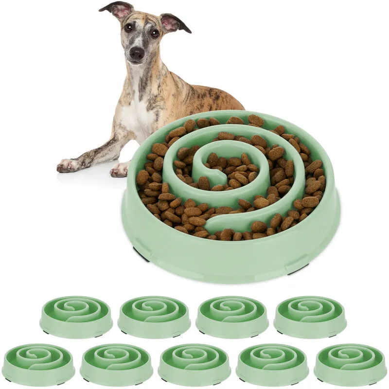 Relaxdays - 10x Ciotola Anti-Ingozzamento per Cani, 600 ml, Lenta Assunzione del Cibo, Adatta alla Lavastoviglie, Verde