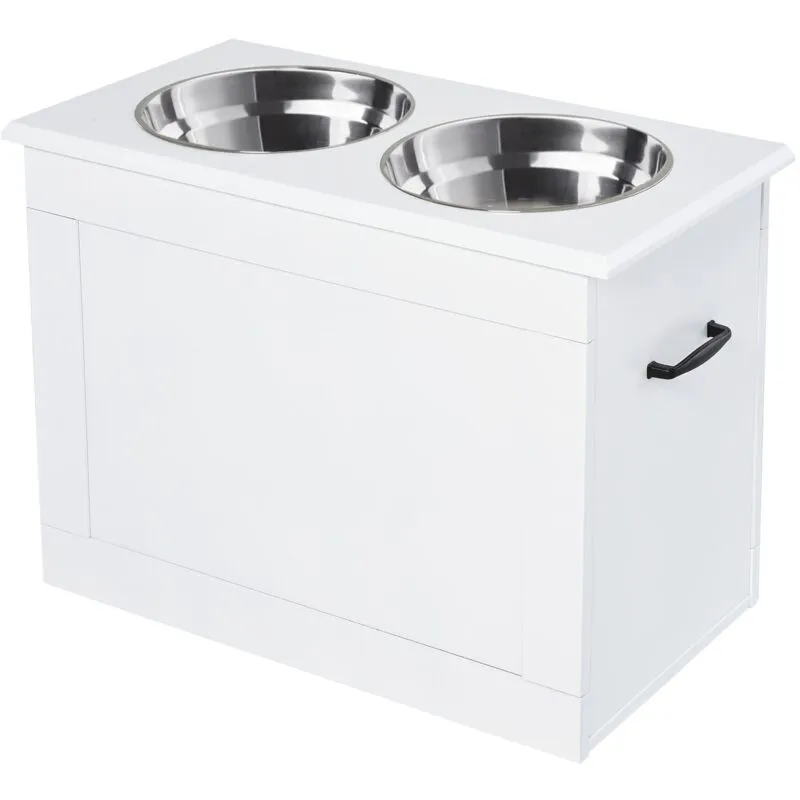 Ciotole per Cani Grandi Rialzate 60x30x41 cm in Acciaio Inox e mdf Bianco