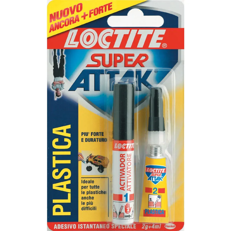 Colla Super Attak adesivo liquido istantaneo per plastica 2 gr + 4 ml