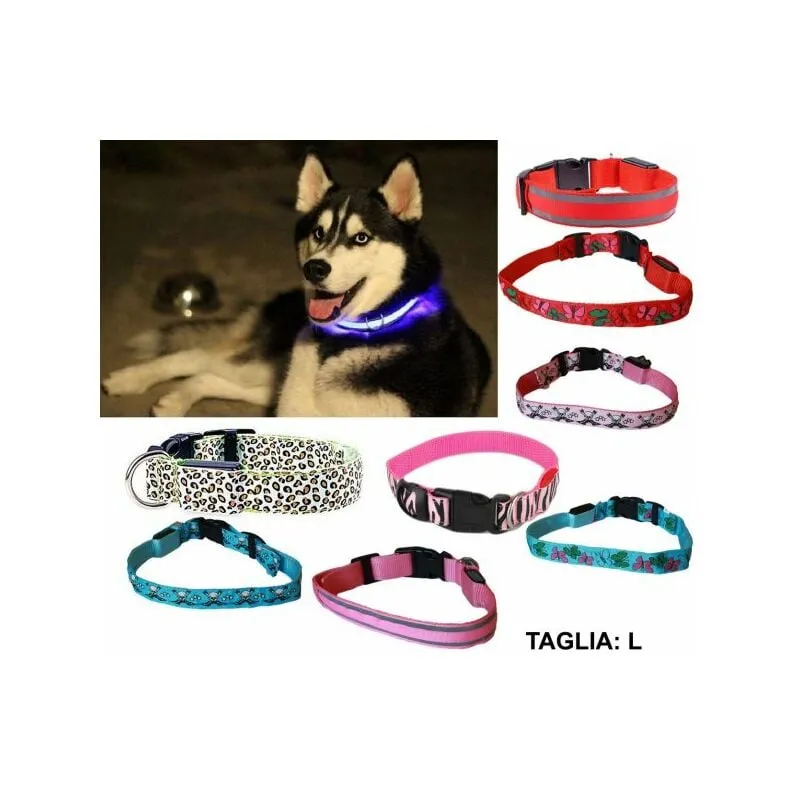 Topolenashop - collare per cane cani a led luminoso sicurezza led notturno clip fantasia tg.l