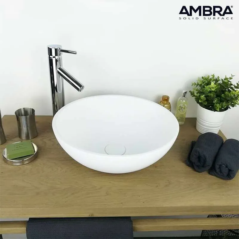 Ambra - Collezione Boléa - Lavabo tondo da appoggio 40 cm in Solid surface