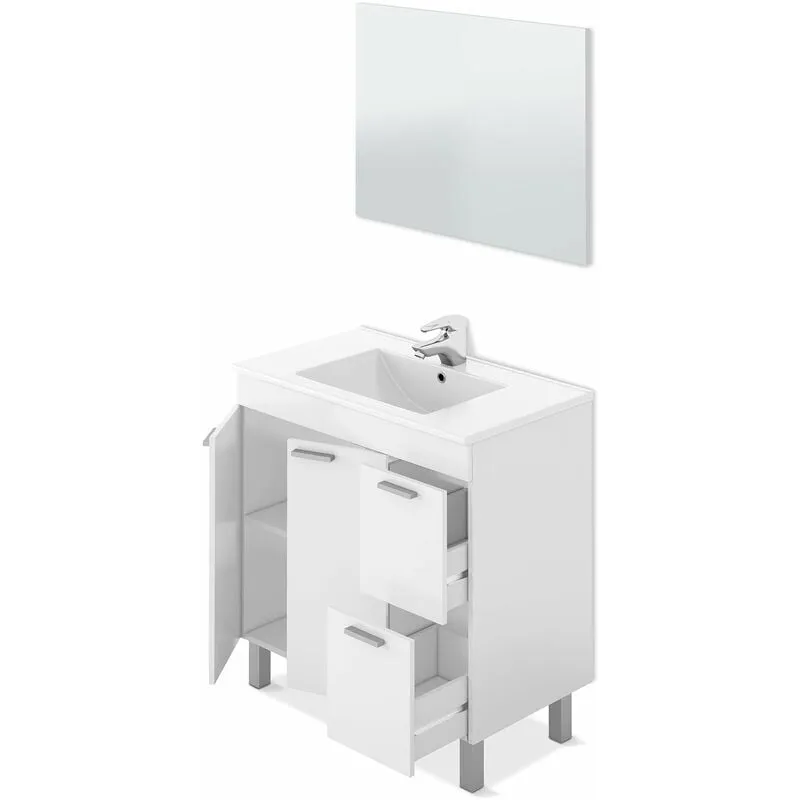 Ondee - 13Casa Atena B8 Set Mobile Bagno e Specchio, Melamina, Bianco, Medio