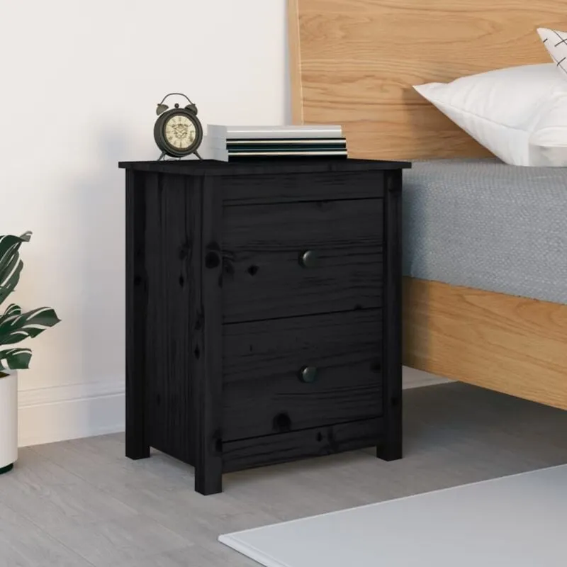 vidaXL Comodino Nero 50x35x61,5 cm in Legno Massello di Pino