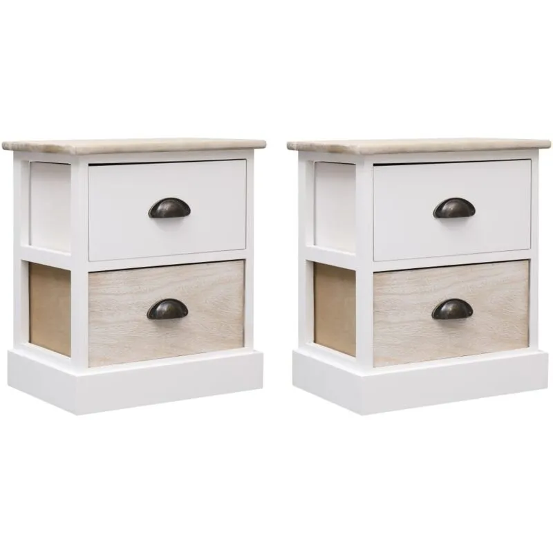 Vidaxl - 2 bedside tables with 2 drawers 38x28x45 cm in various colors Paulownia Wood colore : bianco e marrone