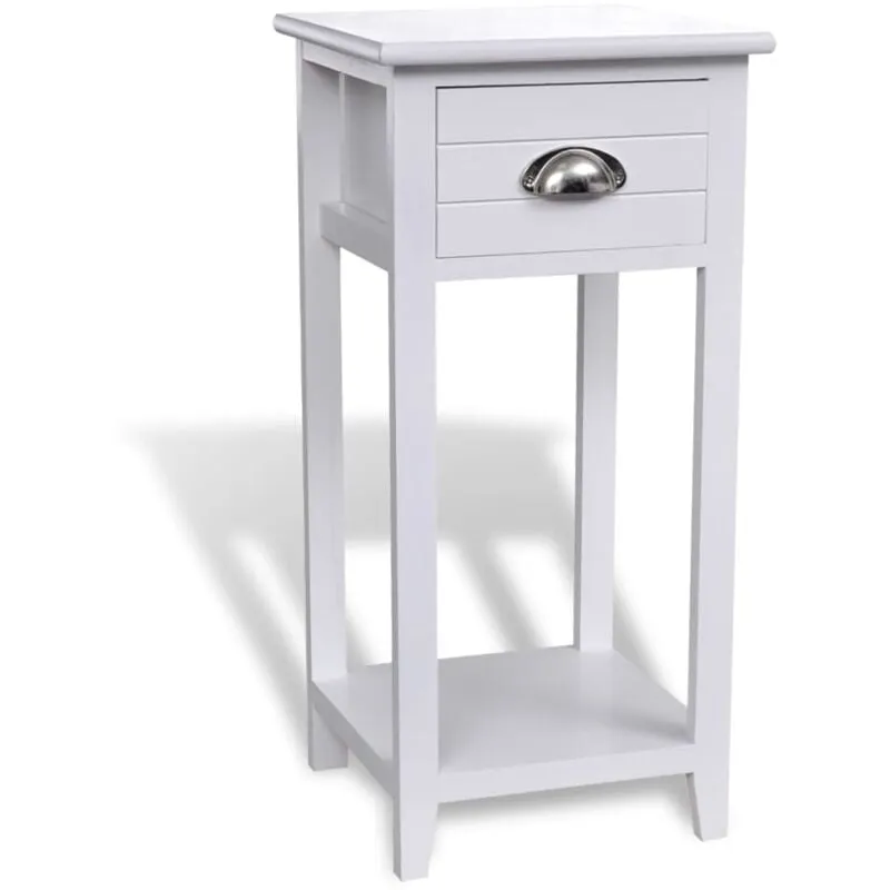 Comodino in Legno di Paulownia con 1 Cassetto 30x30x63 cm Stile Rustico vari colori colore : bianco