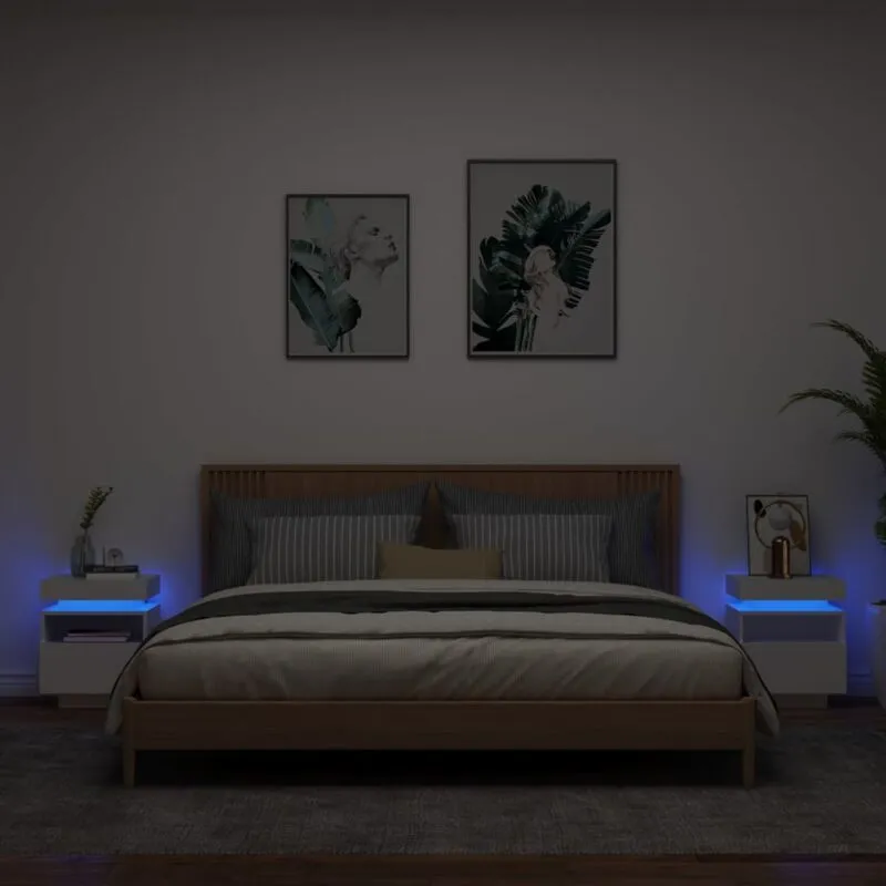 Vidaxl - Comodini con Luci led 2pz Bianchi 40x39x48,5 cm