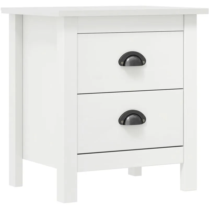 Comodino Hill Bianco 46x35x49,5 cm Legno Massello di Pino - Vidaxl