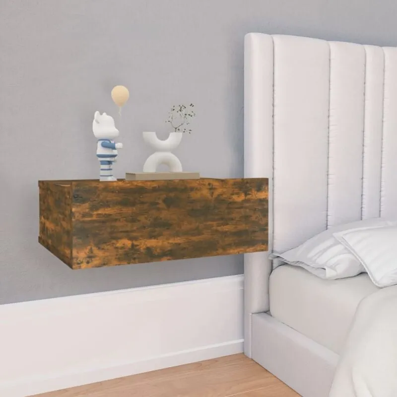 Comodino Pensile Rovere Fumo 40x30x15 cm in Legno Multistrato - Vidaxl