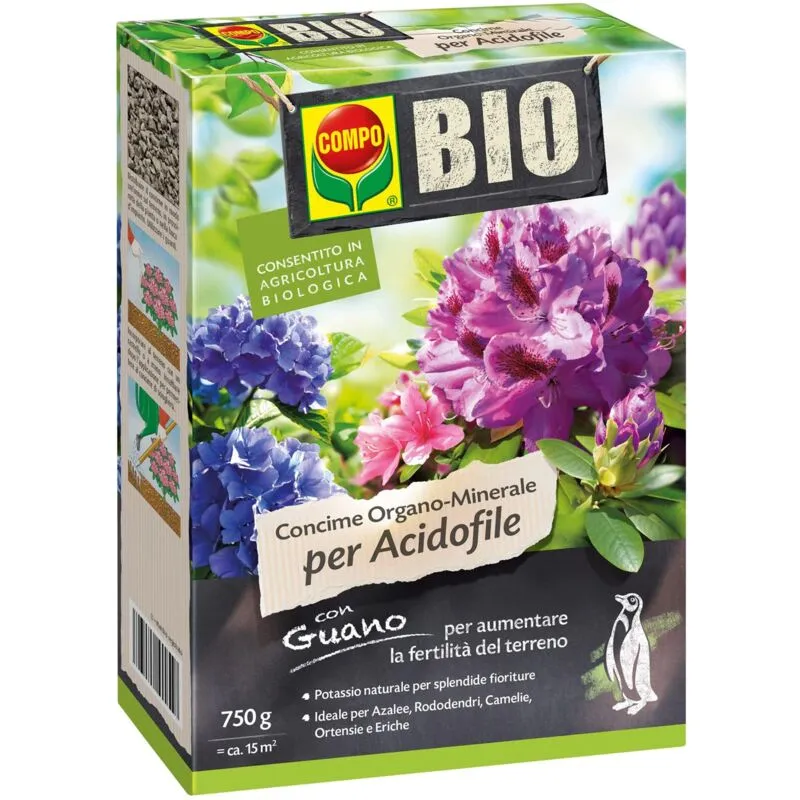 Bio Concime Organo-Minerale per Acidofile, Con Guano, Consentito in Agricoltura Biologica, 750 g - 