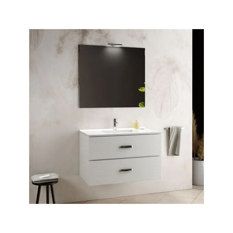 Mobile bagno sospeso con specchiera e lavabo integrato modello simona 90cm composizione completa - larice/olmo Mobo