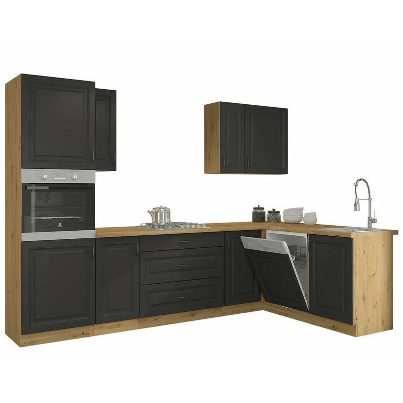 Mobilier1 - Set da cucina modulare Retro Grey 148 , 162cm, Angolare, Pannello di fibra a media densità, Truciolare laminato, led