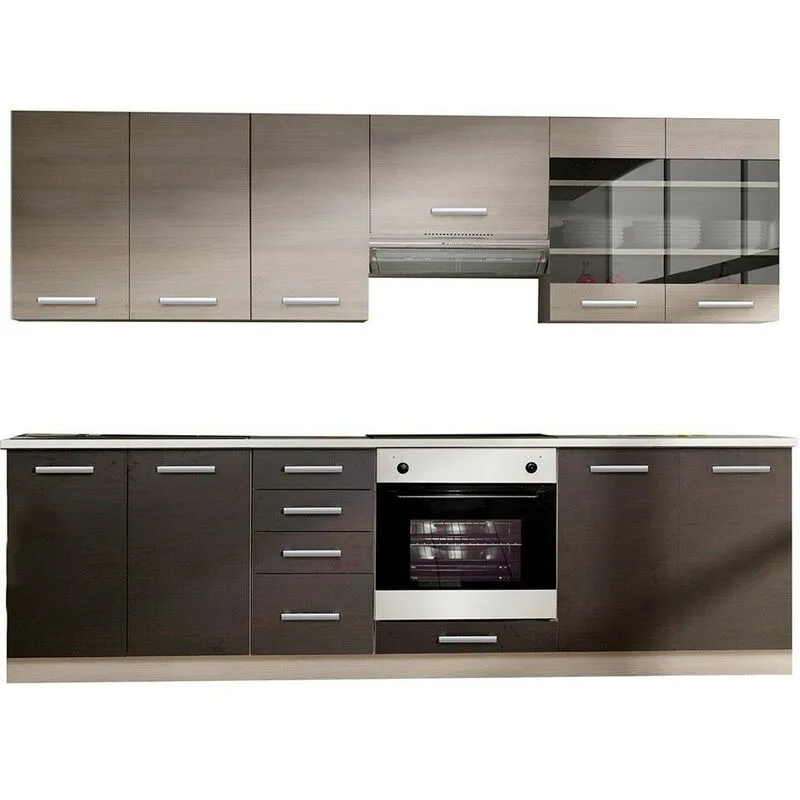 Composizione cucina Tucson 167 , 260x52cm, Vetro temperato, Truciolare laminato