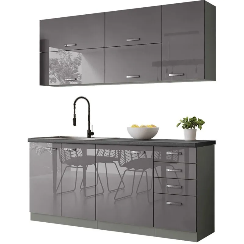 Set da cucina modulare Multi Grey 124 , 180x50cm, Piano di lavoro, Truciolare laminato, Pannello di fibra a media densità