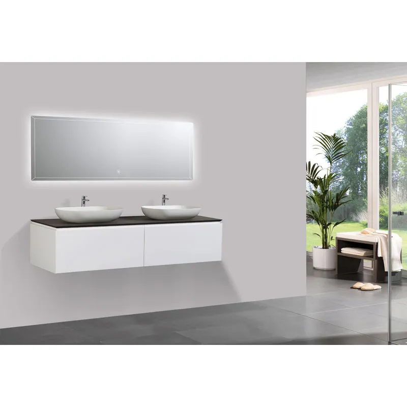 Composizione di mobili Spring 1500 bianco opaco - Sideboard e lavabo da appoggio a scelta senza coperchio supplementare, Senza lavabo, senza credenza