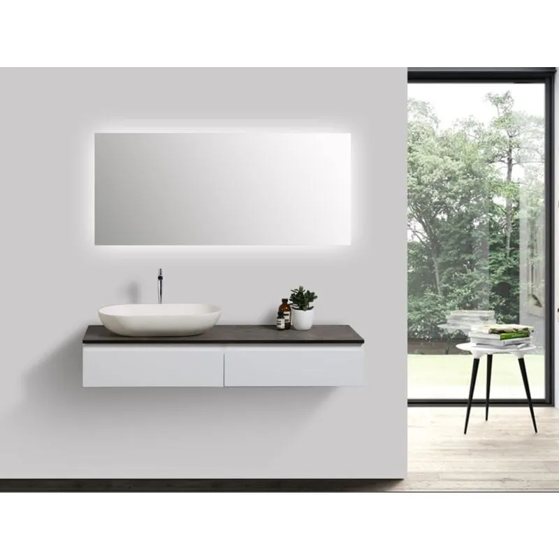  - Composizione di mobili Vision 1200 bianco opaco - specchio e lavabo da appoggio a scelta Senza specchio, senza coperchio supplementare,