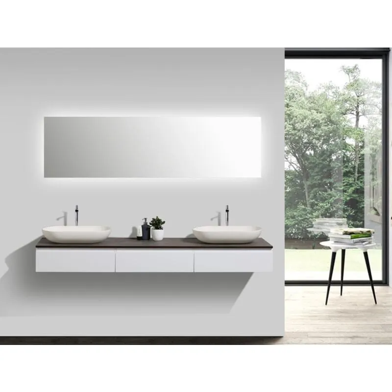  - Composizione di mobili Vision 1800 bianco opaco - specchio e lavabo da appoggio a scelta Senza specchio, senza coperchio supplementare,