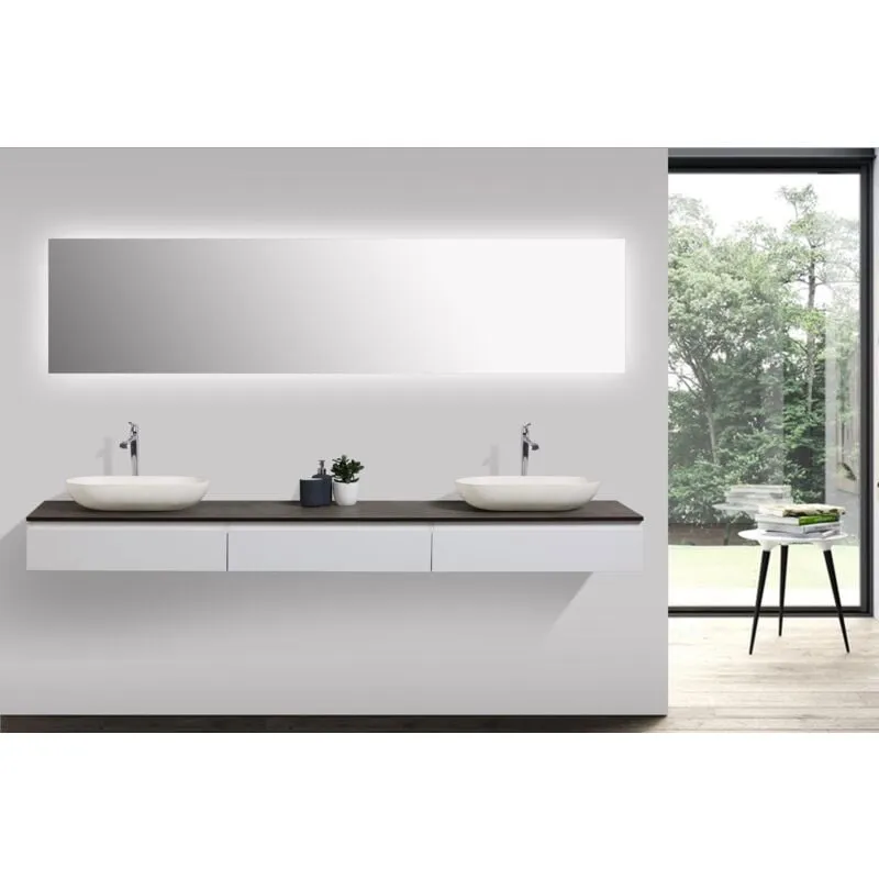  - Composizione di mobili Vision 2250 bianco opaco - specchio e lavabo da appoggio a scelta senza coperchio supplementare, Senza lavabo