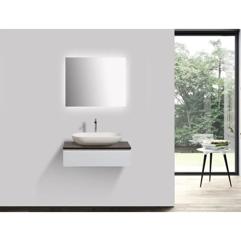  - Composizione di mobili Vision 700 bianco opaco - specchio e lavabo da appoggio a scelta Senza specchio, senza coperchio supplementare,