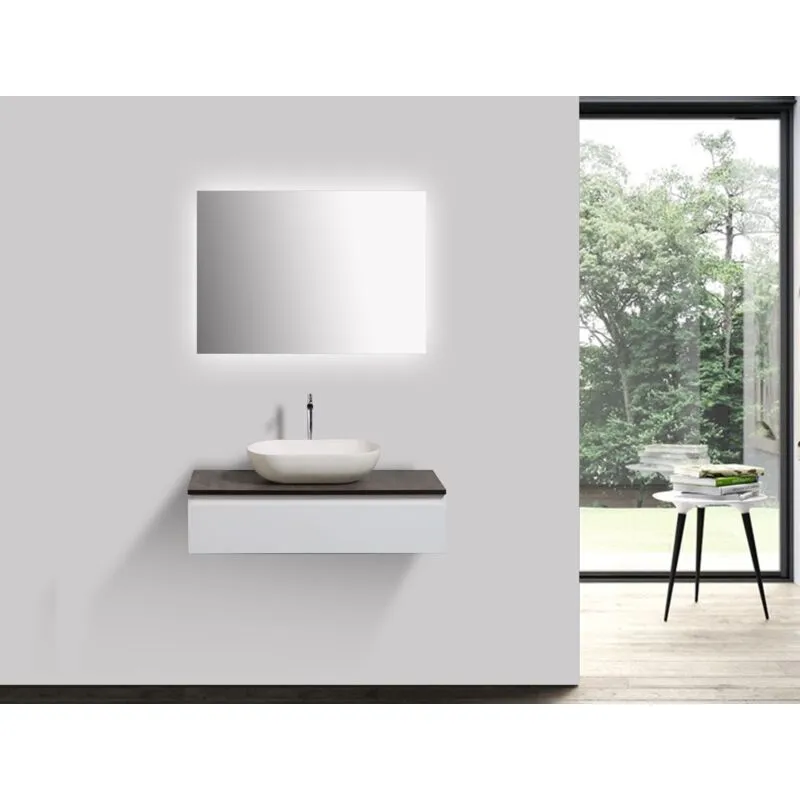  - Composizione di mobili Vision 800 bianco opaco - specchio e lavabo da appoggio a scelta Senza specchio, senza coperchio supplementare,