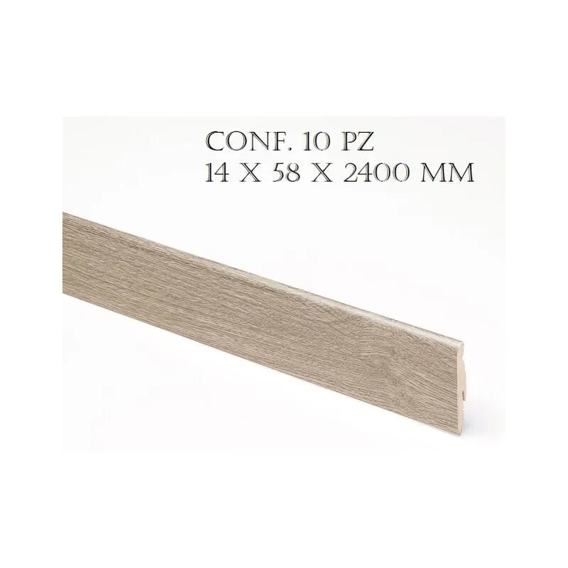 Italfrom © - conf. 10 pz battiscopa inclinato mdf finitura rovere bianco trend 14 x 58 x 2400 mm