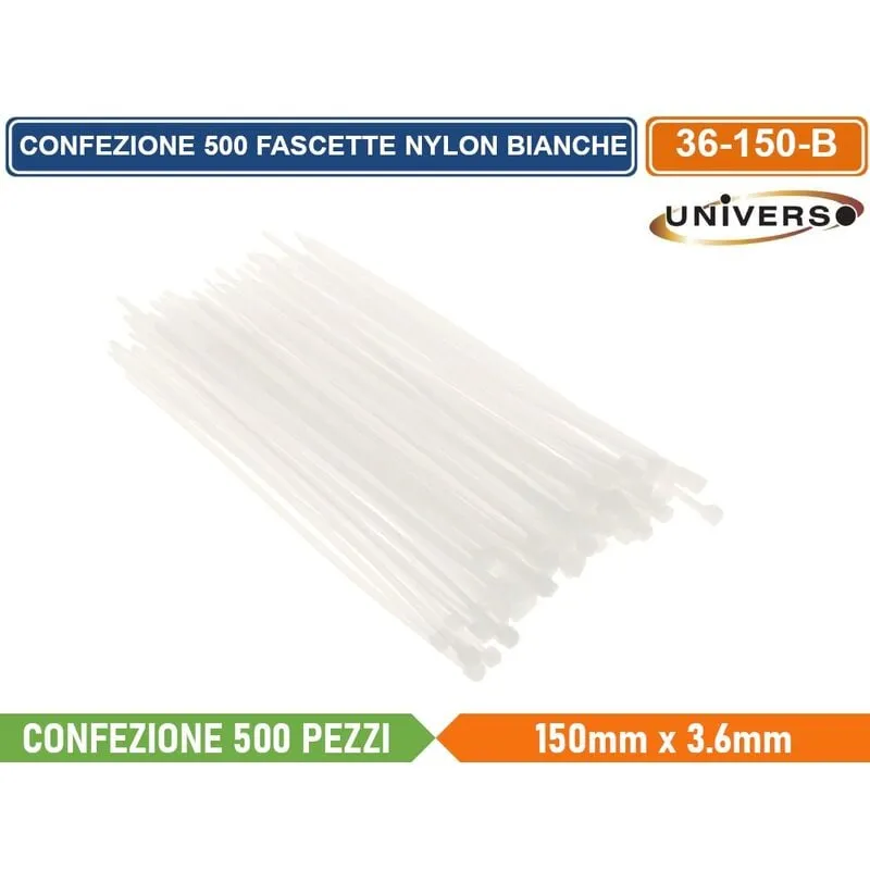 Universo - confezione 500 pezzi fascette serracavo autobloccanti in nylon bianco 3.6mm x 150mm