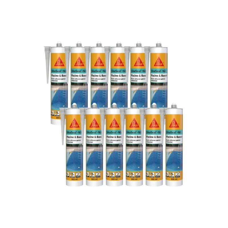 Sika - Confezione da 12 sigillanti siliconici seal - 163 Piscine & Bassin - Trasparente - 300ml - Transparent