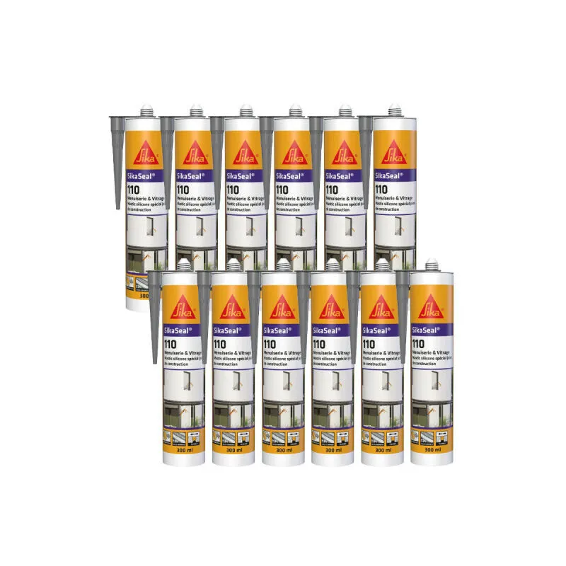 Confezione da 12 Sika Sika Seal 110 Sigillanti siliconici per finestre e vetrate - Grigio - 300ml - Gris