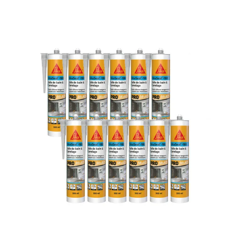 Sika - Confezione da 12 seal-180 Sigillanti siliconici per bagno e piastrelle - Trasparente - 300ml - Transparent