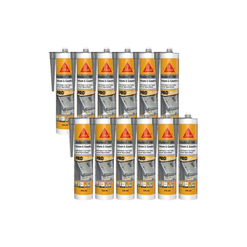 Sika - Confezione da 12 seal-189 Sigillanti butilici per tetti e grondaie - Grigio - 310ml - Gris