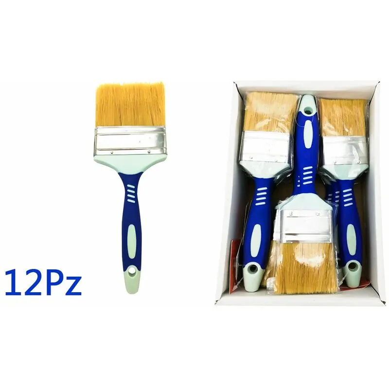 Confezione da 12pz pennelli per pittura 3 manico in gomma setole sintetiche