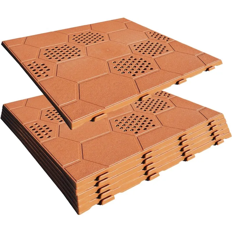 Confezione da 6 piastrelle di plastica per pavimento esterno di 39x39x2,5 cm. Superficie totale 0.9m². Collezione facile - Terracota