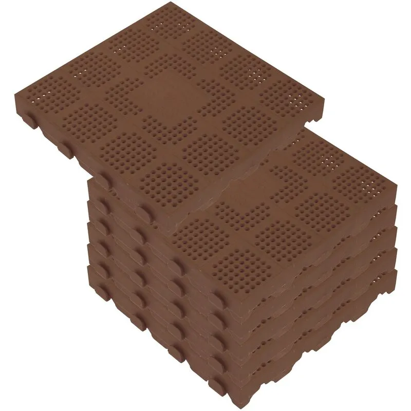 Confezione da 6 piastrelle di plastica per terreno esterno in nido d'ape di 39x39x4,8 cm. Area totale 0.9m² Combi - Collezione Brown