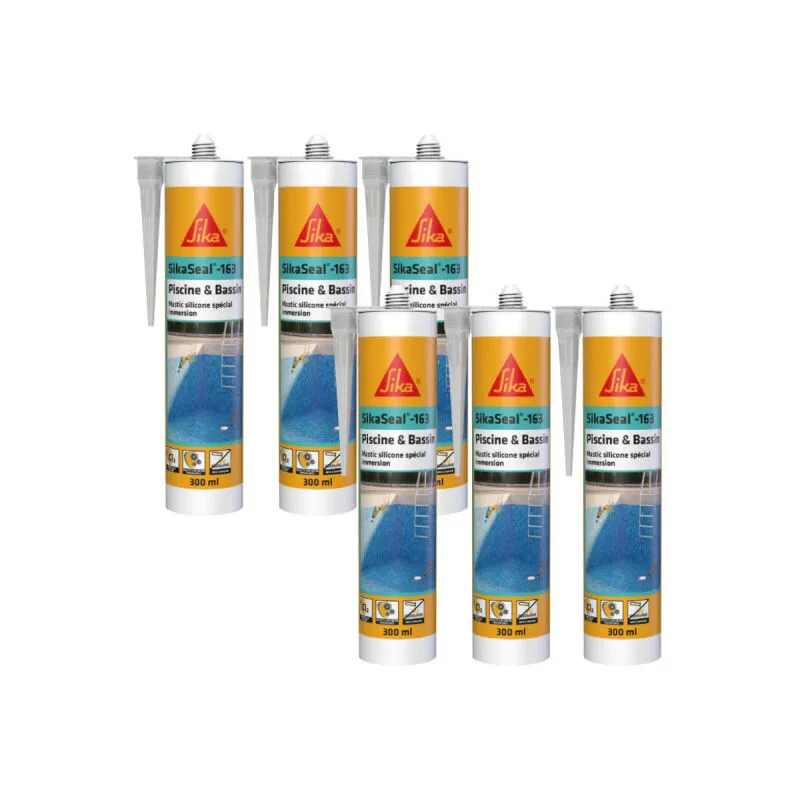 Sika - Confezione da 6 sigillanti siliconici seal - 163 Piscine & Bassin - Trasparente - 300ml - Transparent