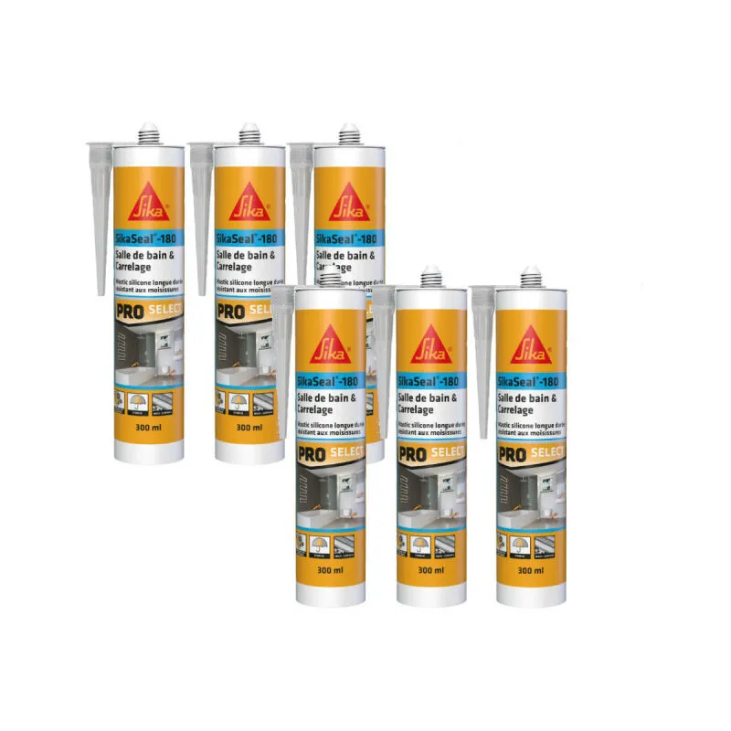 Sika - Confezione da 6 seal-180 sigillanti siliconici per bagno e piastrelle - Trasparente - 300ml - Transparent