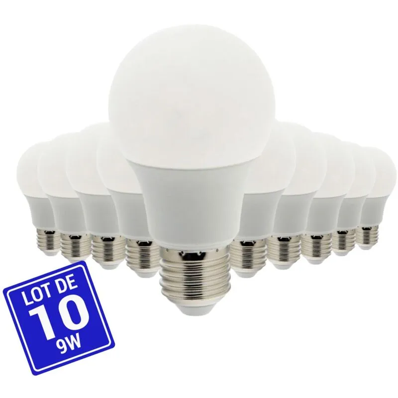 Lotto x 10 - Lampadina led E27 A60 - 9W - Bianco Freddo