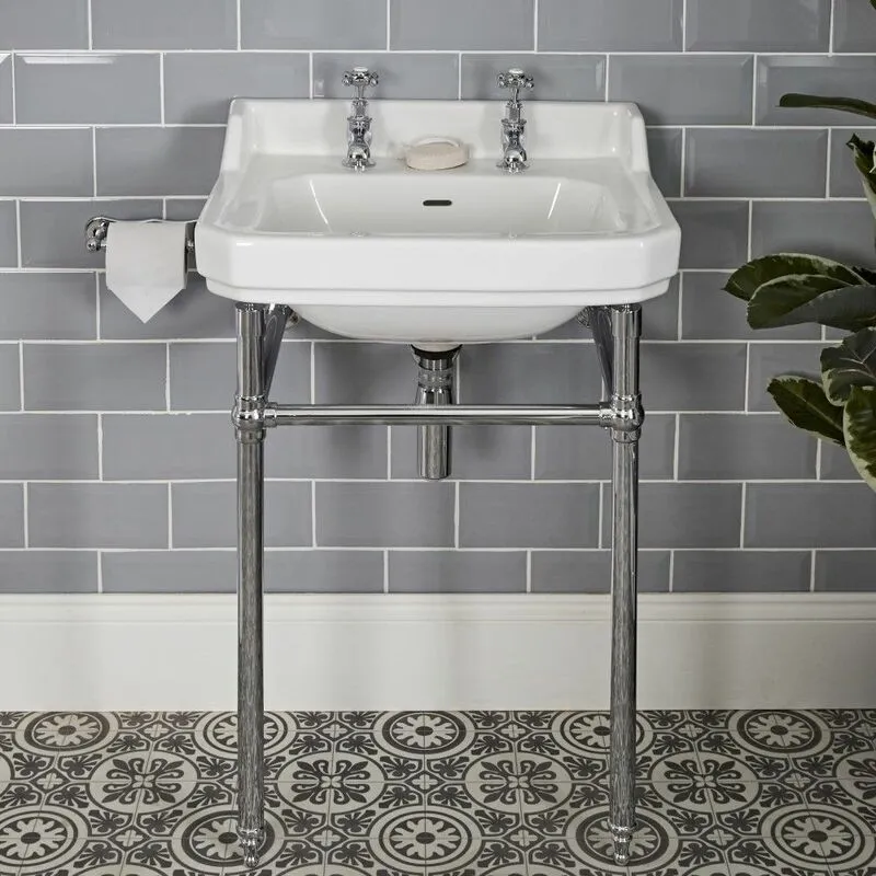 Hudson Reed - Old London Lavabo a Consolle per Bagni - Design Tradizionale con Struttura di Supporto in Ottone - Ceramica Bianca Glassata - 2 x Fori