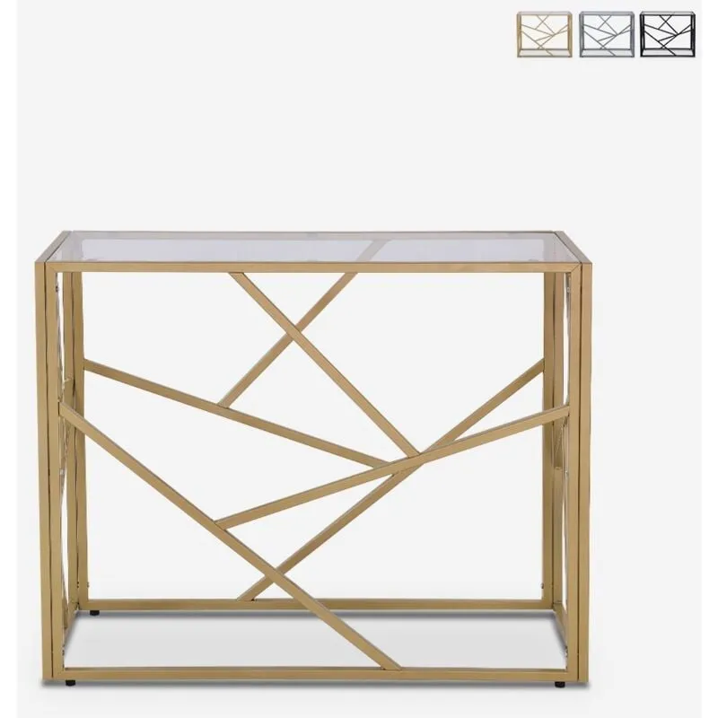 Consolle da ingresso design moderno 100x40x78cm con piano in vetro Kevin Colore: Oro