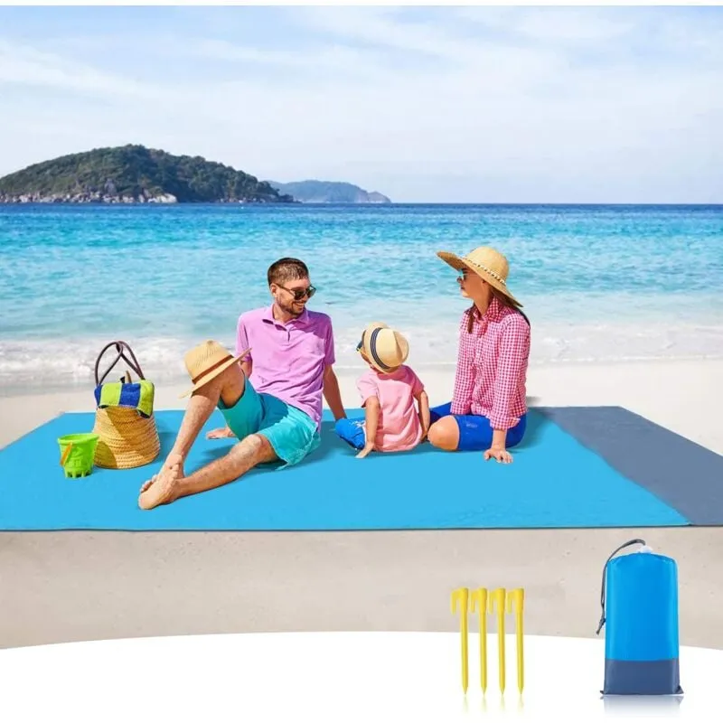 Coperta da spiaggia anti sabbia, impermeabile, 210 x 200 cm, con 4 angoli di fissaggio, per viaggi, campeggio, escursionismo, picnic, vacanze.