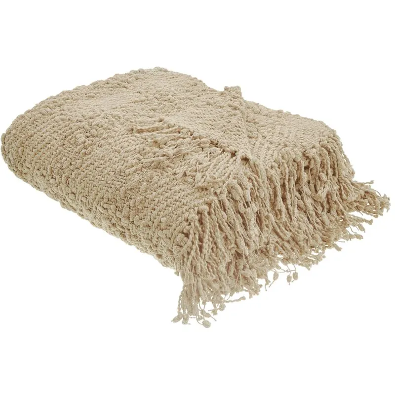 Coperta di cotone intrecciata con nappe beige 150 x 200 cm Vella