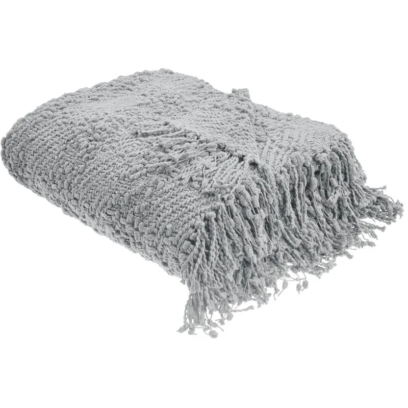 Coperta di cotone intrecciata con nappe grigio 200 x 220 cm Vella