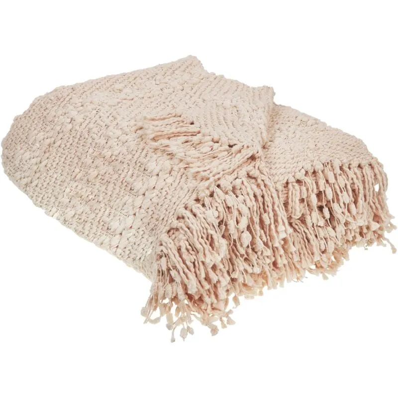 Coperta di cotone intrecciata con nappe rosa 200 x 220 cm Vella