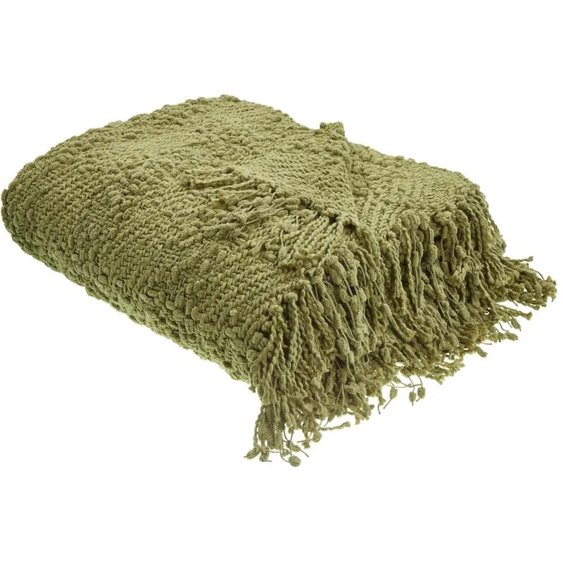 Coperta di cotone intrecciata con nappe verde 150 x 200 cm Vella