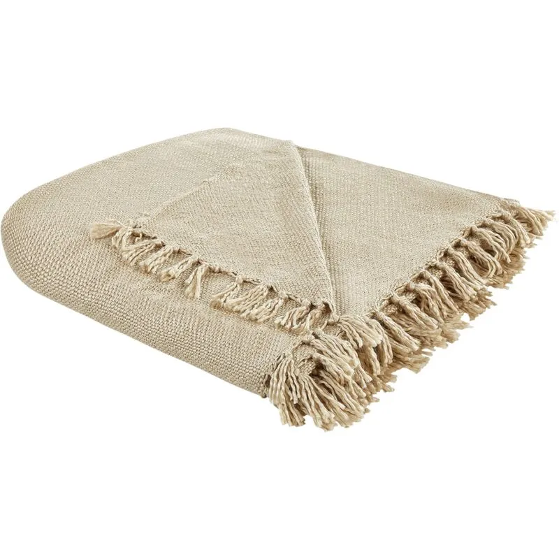 Coperta tessuta a mano con frange 150 x 200 cm beige Chaohani