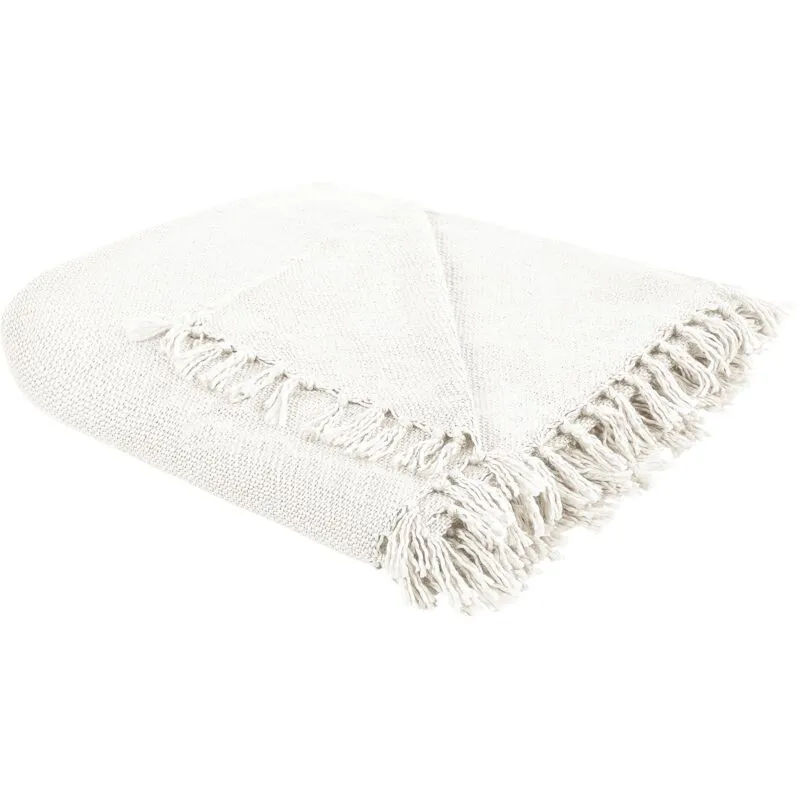 Coperta tessuta a mano con frange 200 x 220 cm bianco crema Chaohani