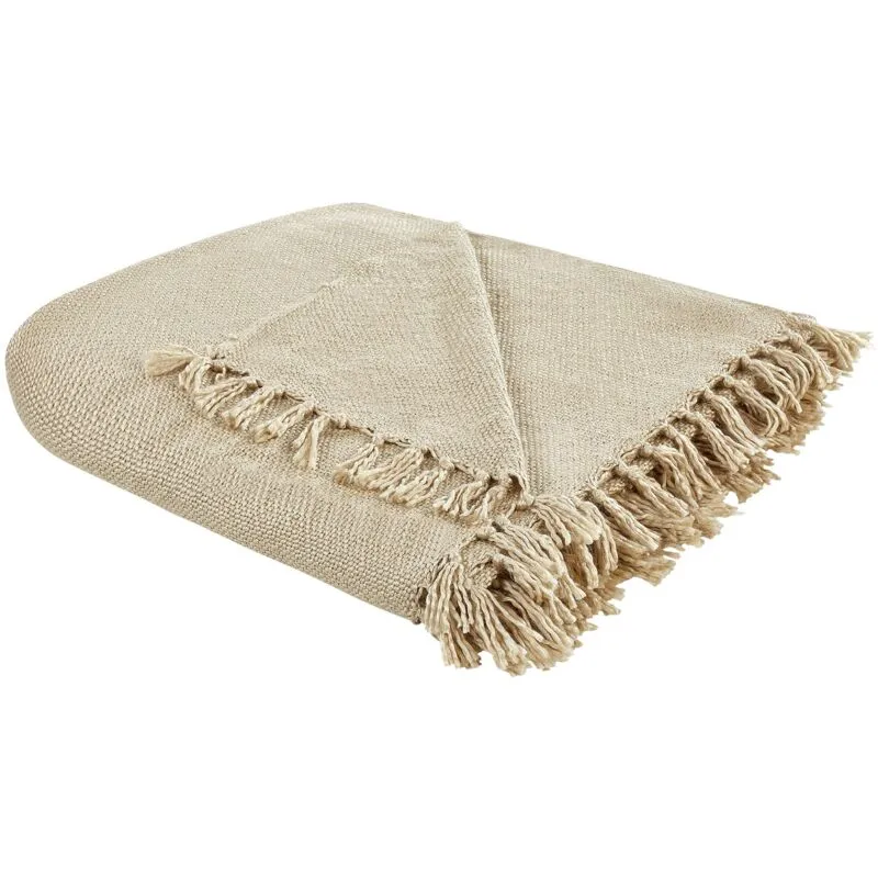 Coperta tessuta a mano con frange 240 x 220 cm beige Chaohani