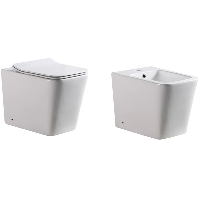 Coppia sanitari squadrati a pavimento set vaso wc bidet a terra ceramica mod. Ideal