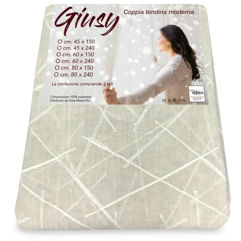 Coppia tendina vetro moderna larga 45 o 60 o 80 giusy beige coppia (2 teli) cm. 45X240