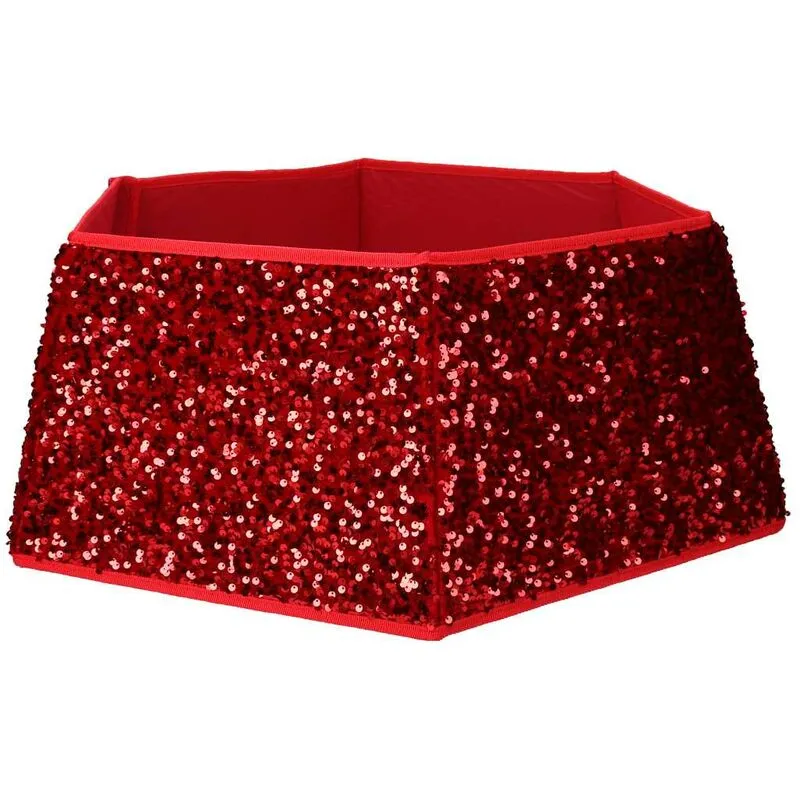 Copri base albero tessuto pieghevole rosso double face esagonale glitter cm Ø68xh25